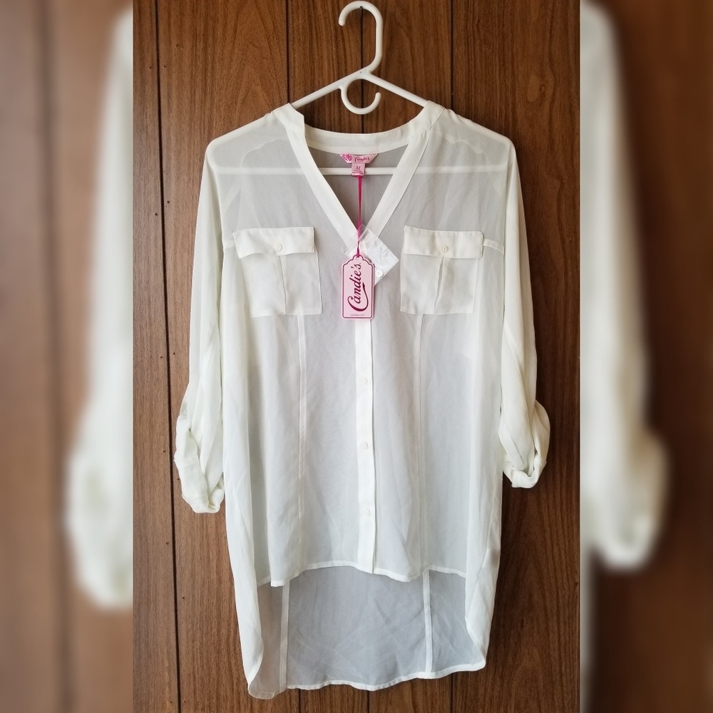 Candie's Sheer Button Up Blouse